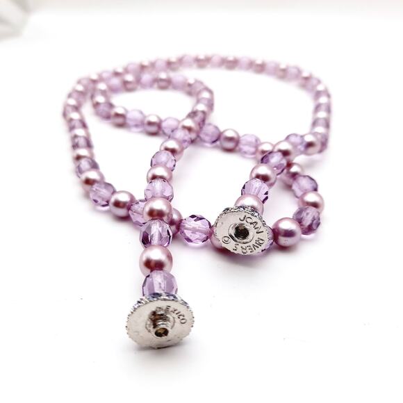 Vintage Joan Rivers Lavender Glass Pearls Crystal Beaded Necklace, Screw Clasp - Picture 9 of 10